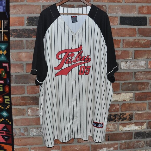 FUBU 05 Black & White Striped Baseball Jersey Short Sleeve Top 4XT - Picture 3 of 9
